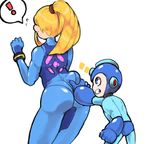  1boy 1girl ass ass_grab inkerton-kun metroid rockman rockman_(character) samus_aran super_smash_bros. 