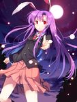  abusoru animal_ears bunny_ears highres long_hair looking_at_viewer moon nail_polish necktie pointing pointing_at_viewer purple_hair red_eyes red_nails red_neckwear reisen_udongein_inaba solo touhou 