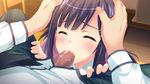  1boy 1girl blush censored character_request fellatio kanojo_to_no_gakuen_seikatsu_wo_hakai_suru,_ittsuu_no_tegami oral purple_hair 