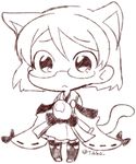  animal_ears bare_shoulders cat_ears cat_tail chibi detached_sleeves glasses kantai_collection kemonomimi_mode kirishima_(kantai_collection) monochrome nontraditional_miko pantyhose short_hair solo tail tsukko_(3ki2ne10) twitter_username wide_sleeves 