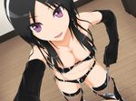  1girl bdsm bikini black_hair bondage bound branding_iron breasts cleavage commentary_request dominatrix elbow_gloves femdom gloves long_hair medium_breasts nm_(tshell2761) original pov purple_eyes shiny shiny_clothes swimsuit thighhighs 