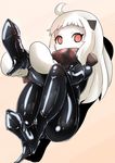  ass ayuayu_(shouyu_no_sato) boots gloves high_heel_boots high_heels horns kantai_collection latex latex_suit long_hair northern_ocean_hime red_eyes white_hair 