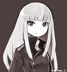  bad_id bad_twitter_id brown_background frown grete_m_gollob long_hair military military_uniform monochrome ninomae01 sepia simple_background solo twitter_username uniform upper_body world_witches_series 