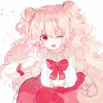  bad_id bad_pixiv_id blush bow cherry_blossom_cookie cookie_run long_hair long_sleeves lunch_(lunchicken) one_eye_closed personification pink_eyes pink_hair pink_skirt skirt smile solo two_side_up 