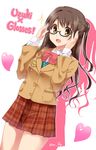  bad_id bad_pixiv_id bespectacled brown_eyes brown_hair glasses highres idolmaster idolmaster_cinderella_girls long_hair one_side_up paopao school_uniform shimamura_uzuki 