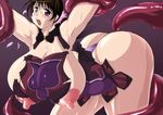  1girl absurdres areolae armpits ass blush breasts brown_hair cattleya female gigantic_breasts glasses hanging_breasts highres hiiaru huge_ass huge_nipples large_areolae nipples open_mouth puffy_nipples purple_eyes queen&#039;s_blade queen's_blade shiny_skin solo sweat tentacle thick_thighs thighs 