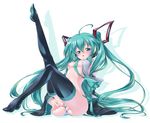  aqua_hair areolae blush breasts censored hatsune_miku kuzuryuu_kennosuke leg_up long_hair medium_breasts necktie open_clothes open_mouth open_shirt panties panties_aside pussy shirt solo spread_pussy thighhighs twintails underwear very_long_hair vocaloid 