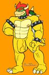  2015 biceps big_muscles big_penis blu3danny bowser claws collar dragon flaccid hair horn hybrid koopa looking_at_viewer male mario_bros muscles nintendo nude penis presenting red_eyes red_hair reptile scalie shell solo thick_penis toned turtle uncut vein veiny_penis video_games 