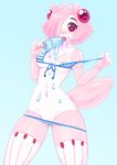  &lt;3 2015 anthro areola arthropod beasts bikini blush clothing ear_piercing female food hair ice_cream insect messy navel nipples pastelletta piercing pink_hair pink_skin short_hair solo standing swimsuit thick_thighs tongue tongue_out unknown_species white_skin 