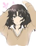  amagami black_hair brown_eyes dai_dassou messy_hair school_uniform short_hair solo sweater tanamachi_kaoru upper_body v-neck 