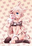  ahoge animal_ears bikini blue_eyes blush braided_hair cat_ears cat_tail choker clothing dying_(artist) female garter gloves hair humanoid ia legwear long_hair looking_at_viewer mammal pink_hair slit_pupils solo swimsuit thigh_highs vocaloid young 