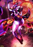  ;d ass breasts dj_sona helmet highres huge_ass large_breasts league_of_legends long_hair looking_at_viewer looking_back one_eye_closed open_mouth red_hair shadman smile solo sona_buvelle thick_thighs thighs twintails very_long_hair 