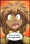  anthro basitin big_ears brown_hair brown_nose canine feline fur hair lagomorph madelyn_adelaide mammal open_mouth solo tan_fur text tom_fischbach twokinds yellow_eyes 