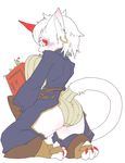  blush carrying cat claws clothing feline female fur higoro hindpaw kemono legwear mammal open_mouth panties paws red_eyes socks solo toe_curl toeless_socks underwear white_fur 