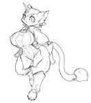  anthro boots breasts cat ear_piercing feline female higoro horn kemono mammal monochrome piercing solo 