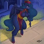  2015 anthro anthrofied areola big_breasts blue_eyes blue_hair blue_skin breasts bush cosplay crossover darkstalkers equine female friendship_is_magic grass gravestone hair hooves horn huge_breasts kevinsano long_hair mammal my_little_pony nipples outside princess_luna_(mlp) solo thick_thighs video_games voluptuous wide_hips winged_unicorn wings 