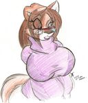  anthro big_breasts black_nose breasts canine clothed clothing female fox fur fyxe hair huge_breasts long_hair mammal orange_fur purple_eyes solo sweater white_fur 