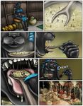  2011 anthro barefoot blood breasts clothed clothing comic death drooling english_text feline female food gore group human male mammal markie micro open_mouth panther saliva size_difference teeth text tongue tongue_out vore 