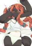  animal_ears azuki_akizuki blush braid furry long_hair lying on_back one_eye_closed original panties red_hair solo tail underwear yuneri_(azuki_akizuki) 