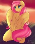  2015 anthro anthrofied breasts cutie_mark equine evange female fluttershy_(mlp) friendship_is_magic grass hair kneeling long_hair mammal my_little_pony nude outside pegasus pink_hair solo wings 