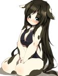  animal_ears azuki_akizuki blush breasts cow_ears cow_girl furry long_hair medium_breasts original simple_background sitting solo very_long_hair 