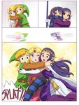  a_link_between_worlds alderion-al blonde_hair blue_eyes fall green_eyes group_hug hair hug humor link motion_blur nintendo not_furry one_eye_closed oops ouch princess_hilda princess_zelda purple_hair ravio red_eyes running surprise the_legend_of_zelda video_games 