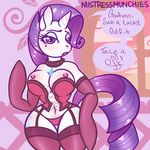  anthro anthrofied blue_eyes breasts clothing collar dialogue english_text equine female feral friendship_is_magic hair horn lingerie mammal mistressmunchies my_little_pony nipples purple_hair rarity_(mlp) solo text unicorn voluptuous 