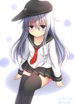  :t aqua_eyes aqua_hair black_legwear black_skirt flat_cap hat hibiki_(kantai_collection) hionhk kantai_collection long_hair long_sleeves looking_at_viewer neckerchief pleated_skirt sailor_collar school_uniform serafuku sitting skirt solo thighhighs zettai_ryouiki 