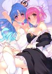  apron armpits bare_shoulders blue_hair blush breast_press breasts covered_navel crown dress heart heart-shaped_pupils large_breasts long_hair looking_at_viewer maid maid_headdress md5_mismatch mini_crown multiple_girls off_shoulder original panties pink_hair red_eyes short_hair small_breasts smile strapless strapless_dress symbol-shaped_pupils tatami_to_hinoki tears thighhighs underwear white_legwear white_panties 