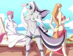  2015 abs alternate_hairstyle anthro anthrofied armpits beach big_breasts bikini blue_eyes breasts brown_hair button&#039;s_mom clothing cloud cutie_mark earth_pony equine fan_character female friendship_is_magic fur grey_fur group hair horse mammal marik_azemus34 mother muscles muscular_female my_little_pony navel nurse_redheart_(mlp) outside parent pink_hair pony ponytail seaside sky swimsuit tan_fur two_tone_hair white_fur zebra zecora_(mlp) 