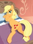  applejack_(mlp) bed brian_mcpherson butt edit equine female feral freckles friendship_is_magic green_eyes horse looking_back mammal my_little_pony pillow pony ponytail recolor solo 
