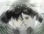  black_hair cape closed_eyes eren_yeager face grey levi_(shingeki_no_kyojin) male_focus monochrome multiple_boys shingeki_no_kyojin short_hair spot_color tears underwater very_short_hair yaoi yume_(ymym_62) 
