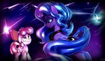  2015 abstract_background apple_bloom_(mlp) blue_eyes blue_hair bow cutie_mark duo equine female friendship_is_magic gsphere hair horn horse mammal my_little_pony pony princess_luna_(mlp) red_hair sparkles winged_unicorn wings young 