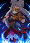  akagi_towa earrings go!_princess_precure highres instrument jewelry konboi-eg long_hair looking_at_viewer mask pantyhose pointy_ears precure red_eyes solo twilight_(go!_princess_precure) violin white_hair wrist_cuffs 