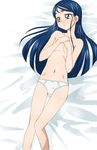  blue_eyes blue_hair breasts lying manji_(tenketsu) minazuki_karen on_back panties precure small_breasts solo topless underwear white_panties yes!_precure_5 
