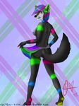  2015 anthro blue_nipples blue_tongue canine collar fan_character female fluffy fur green_eyes hair juices kirathesavor mammal neon_markings nipples piercing pin-up_girl pink_eyes pussy red_nails skinny wolf wolfie_nazuna 