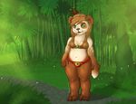  bixbytes blue_eyes bra chubby clothing ear_piercing fan_character female forest medallion navel pandaren pandaria panties piercing tree underwear video_games warcraft world_of_warcraft 