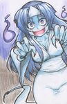  blue_eyes blue_hair blue_skin breasts cleavage crazy_eyes evangeline26 ganbare_goemon ghost ghost_woman_(ganbare_goemon) hitodama japanese_clothes kimono long_hair looking_at_viewer monster_girl triangular_headpiece very_long_fingernails you_gonna_get_raped 