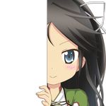  black_hair blue_eyes blush_stickers kantai_collection katsuragi_(kantai_collection) long_hair looking_at_viewer nagineko peeking_out ponytail smile solo transparent_background 