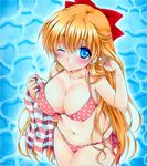  :o aino_minako bikini bishoujo_senshi_sailor_moon blonde_hair blue_eyes blush bow breasts cleavage covered_nipples from_above large_breasts long_hair marker_(medium) millipen_(medium) navel one_eye_closed pastel_(medium) pink_bikini polka_dot polka_dot_bikini polka_dot_swimsuit red_bow ren_(endscape20) side-tie_bikini solo swimsuit traditional_media water wet 