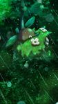  flower gen_4_pokemon green_eyes highres leaf leaf_background lens_flare no_humans plant pokemon pokemon_(creature) rain water wormadam 
