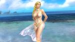  1girl 3d beach blonde_hair blue_eyes braid breasts cleavage dead_or_alive dead_or_alive_5 female helena_douglas large_breasts long_hair ocean official_art solo tecmo wallpaper 