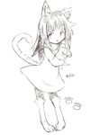  :&lt; animal_costume animal_ears cat_costume cat_ears cat_tail deemo embarrassed full_body girl_(deemo) looking_away paw_pose sketch solo standing tail trutsmn 