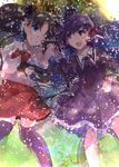  black_hair blue_eyes dress fate/stay_night fate_(series) highres hoshika_ranoe matou_sakura purple_eyes purple_hair siblings sisters thighhighs toosaka_rin twintails 