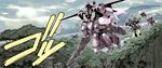  cloud cloudy_sky day decoponmagi dutch_angle flying gun highres holding holding_gun holding_weapon huge_weapon lake machinery mecha no_humans palm_tree perspective scenery sky sunlight tree water weapon xenoblade_(series) xenoblade_chronicles_x 