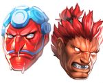  blue_hair dark_skin dark_skinned_male face facial_hair glowing glowing_eyes gouki hakan multiple_boys mustache no_pupils nose oetarou oil red_eyes red_hair red_skin sideburns street_fighter street_fighter_iv_(series) topknot white_eyes 