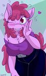  &lt;3 2015 anthro anthrofied berry_punch_(mlp) big_breasts breasts camel_toe chest_tuft clothing drunk earth_pony equine erect_nipples female friendship_is_magic fur hair horse looking_at_viewer mammal my_little_pony nipples one_eye_closed pink_eyes pony purple_fur purple_hair skoon smile solo tuft wink 