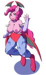 2015 anthro anthrofied big_breasts blush breasts chutzpaah clothed clothing crossover cutie_mark darkstalkers earth_pony equine female friendship_is_magic hair half-dressed horse huge_breasts mammal my_little_pony nipples open_mouth pinkie_pie_(mlp) pony smile solo video_games wings 