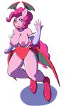  2015 anthro big_breasts blush breasts clothed clothing crossover cutie_mark darkstalkers earth_pony equine female friendship_is_magic hair half-dressed horse huge_breasts mammal my_little_pony nipples open_mouth pinkie_pie_(mlp) pony smile solo video_games wings 