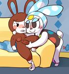  &lt;3 animal_crossing blush breasts carmen_(animal_crossing) clothing cubeychou dickgirl dickgirl/female eyelashes female francine_(animal_crossing) intersex intersex/female lagomorph mammal nintendo nipples nude panties penis rabbit shirt smile underwear video_games 